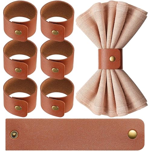 12 Stück Serviettenringe Leder, Vintage Thanksgiving Serviettenring Halter Set, Handgefertigte PU Leder Serviettenringe Für Herbst Esstischdekoration, Hochzeit, Weihnachten, Familie Sammeln (6 Stück) von FYBlossom