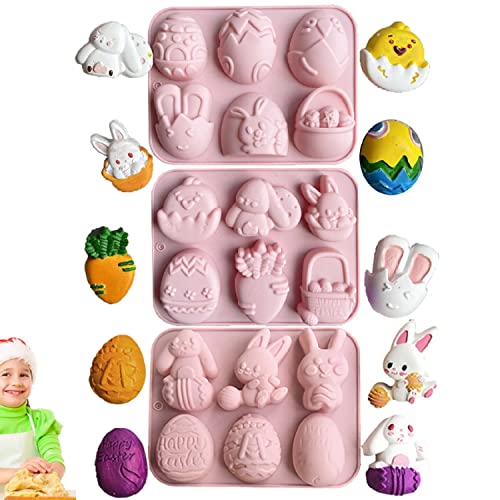 3 Stück Ostern Silikonform Schokoladenformen 3D Fondant Kuchen Formen, Ostereier Kaninchen/ Hohlräume Ei/ Karotten Kuchenform, DIY Ostern Silikon Backform Für Süßigkeiten, Gelee, Cupcake Kuchen Deko von FYBlossom