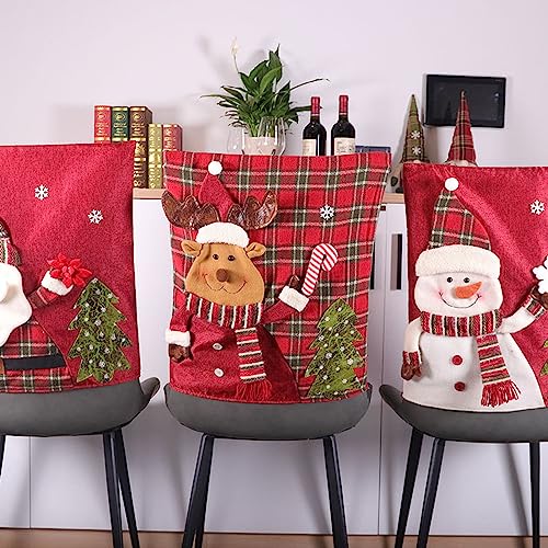 3 Stück Weihnachten Stuhlhussen Weihnachtsdeko, Weihnachten Stuhlrückenbezüge Esszimmerstuhl Stuhlbezug, Weihnachtsstuhl Rückenbezüge Stuhlhussen Protector Für Abendessen Tisch Party Decor (Stil C) von FYBlossom