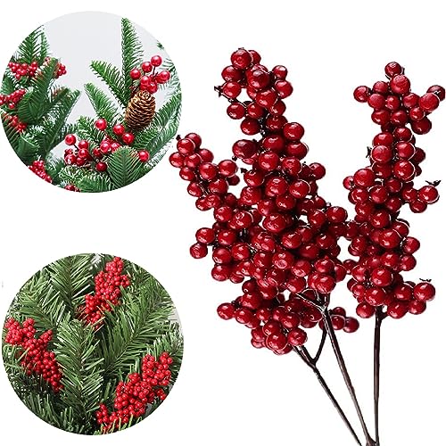 FYBlossom Künstliche Rote Beeren, Zweige Mit Roten Herbstzweige, 10 Stück Weihnachten Picks, Länge 20/26cm, Deko Für DIY Basteln Kranz (01) von FYBlossom