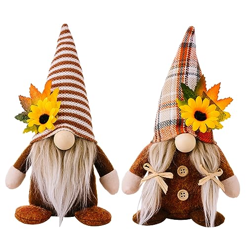 Wichtel Herbst Deko Plüsch Wichtel Figuren, 2er Set Herbst Dekoration Zwerge Süßer Halloween Deko Zwerg, Handgefertigt Sonnenblume Herbstdeko Für Thanksgiving Bauernhaus Tisch Dekor (Stil A) von FYBlossom