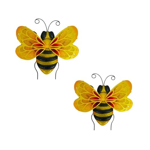 FYOBOT 2 Stück Metall-Bienen-Wandkunst, Biene, Outdoor-Dekoration, Hängende Garten-Wanddekoration, Außenbiene, Glasskulptur-Dekorationen von FYOBOT