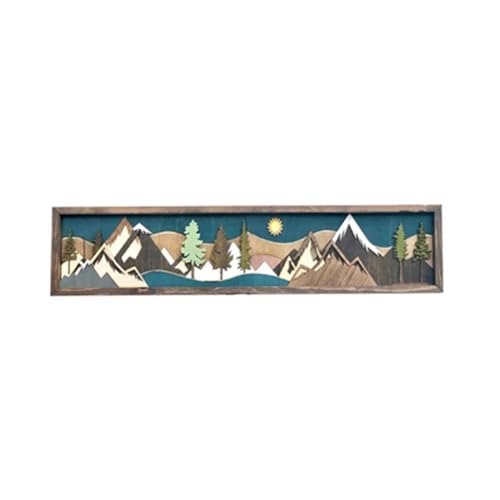 FYOBOT Wood Mountain Wall Art Bringt Giebelkunstdekoration Sonnenuntergang Mondszene Dekoration A von FYOBOT