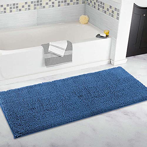 FYUN Extra großer Badezimmerteppich, lang, 70 x 140 cm, ultraweiche Chenille-Teppiche, rutschfest und wasserabsorbierend, Badewannen-Bodenmatte, Läufer für Badezimmer, Schlafzimmer, Küche, Blau von FYUN