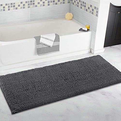 FYUN Extra großer Badteppich, lang, 60 x 160 cm, ultraweiche Chenille-Teppiche, rutschfest und wasserabsorbierend, Badewannen-Bodenmatte, Läufer für Badezimmer, Schlafzimmer, Küche, Dunkelgrau von FYUN