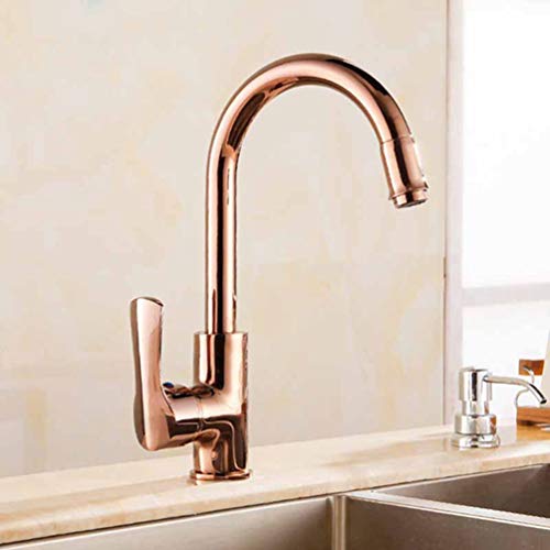 FZHLR Küchenarmatur Kalt- Und Warmwasser Chrom/Gold/Rose Gold Messing Kitchen Sink Wasserhahn Einhand-Deck Montiert Mischbatterien Schwenker 360, Roségold von FZHLR