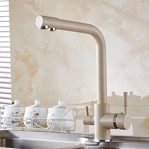 FZHLR Küchenarmaturen Antike/Schwarz/Chrom 3-Wege-Wasserfilter Taps Dual Griff Aus Messing Verchromt Kran Hohen Bogen Swivel Reiniger Filtration Hahn, Beige Mit Punkt von FZHLR