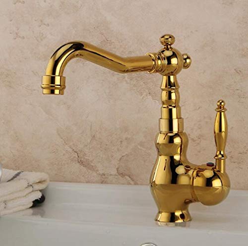 FZHLR Küchenarmaturen Einzel Halter Single Hole Kitchen Sink-Hahn-Schwenkauslauf Gold-Sink Kran Messingmischer Wasserhähne, C von FZHLR