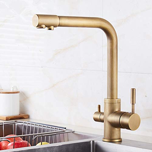 FZHLR Purifier Chrom/Antikes Messing/Gold-Küchenarmatur Mit Gefiltertem Wasser 3-Wege-Wasser-Filter-Hahn Kalt- Und Warm Sink Wasserhahn, Antiquität von FZHLR