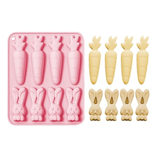 Silikonform Ostern, Ostern Hase Karotte Backform, Silikonform Hase Ostern, Ostern Backform Hasen Schokoladenform Silikon Pralinenform Kuchenform Seifenformen für Schokolade, Kuchen, Kekse (Rosa) von FZQBEY