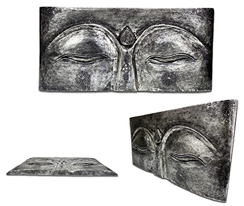 FaHome Meditatives Buddha Relief Wandbild aus Albesiaholz - Handgefertigt, 78x40x4 cm, Silber von FaHome