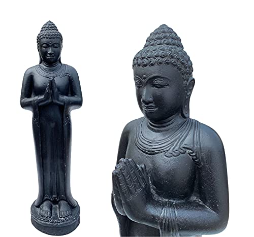 FaHome Buddha Garten Figur Stehend Stein Lavasand Figuren Skulptur 120cm Wetterfest Schwarz von FaHome