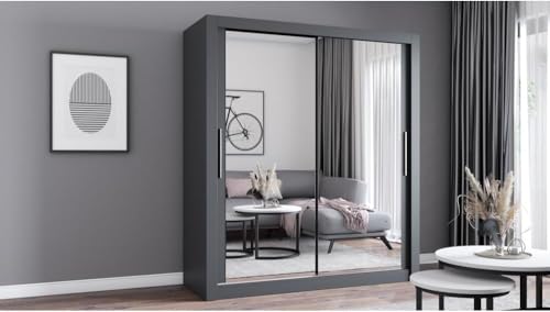 Fabryka Mebli Idźczak Kleiderschrank mit Spiegel - Schwebetürenschrank - Schlafzimmerschrank - 64 x 180 x 215 cm - Wohnzimmerschrank - Garderobenschrank, Grauer Schrank mit Zwei Türen, modern Fabryka Mebli Idźczak Kleiderschrank mit Spiegel - Schwebetürenschrank - Schlafzimmerschrank - 64 x 180 x 215 cm - Wohnzimmerschrank - Garderobenschrank, Grauer Schrank mit Zwei Türen, modern von Fabryka Mebli Idźczak