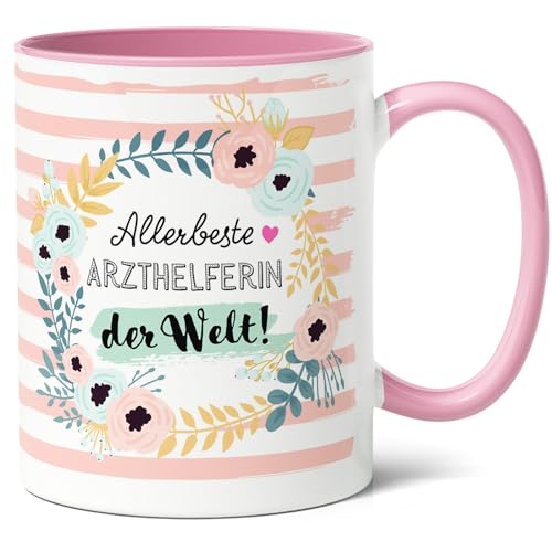 Arzthelferin Geschenk Kaffee-Tasse (330ml) - Tolle Idee für Kollegin zum Geburtstag, Weihnachten oder Geburtstag - Allerbeste Arzthelferin der Welt - Keramik (Rosa) von Facepot