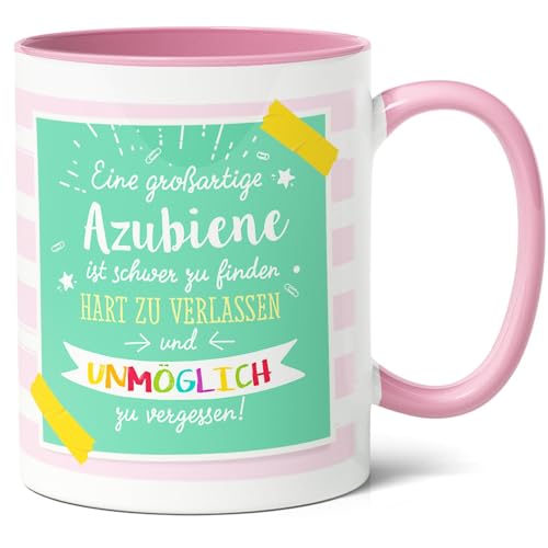 Azubine Geschenk Kaffee-Tasse (330ml) - Abschiedsgeschenk für Lehrling, Ausbildung, Abschluss, Zeugnisübergabe - Azubine schwer zu finden, unmöglich zu vergessen - Keramik - Innen & Henkel (Rosa) von Facepot