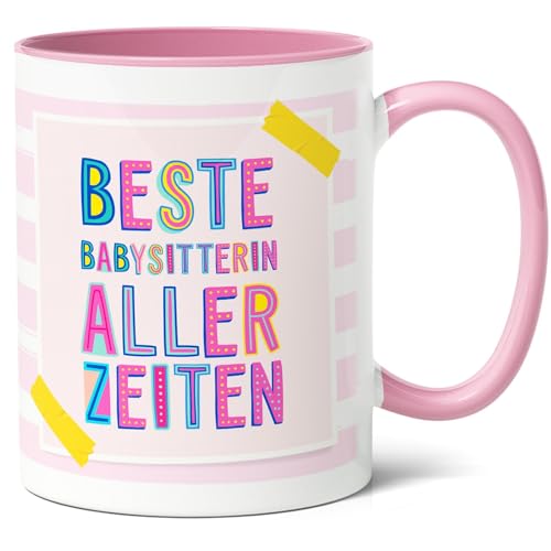 Babysitterin Geschenk Kaffee-Tasse (330ml) - Idee für beste Kinderbetreuerin zum Geburtstag, Kita Abschied oder als Danke - Beste Babysitterin aller Zeiten - Keramik (Rosa) von Facepot