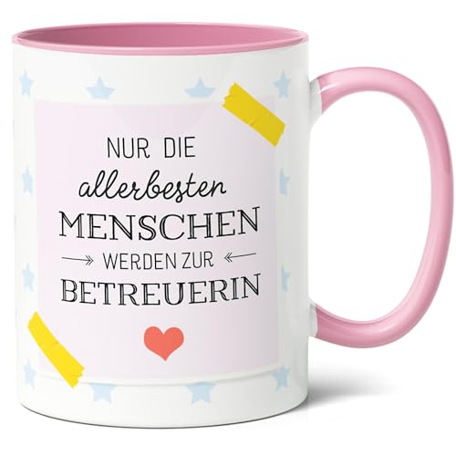 Betreuerin Geschenk Kaffee-Tasse (330ml) - Geschenkidee für Kollegin Geburtstag, Abschied Kita, Weihnachten - Beste Menschen werden Betreuerin - Keramik (Rosa) von Facepot