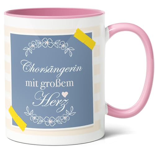 Chorsängerin Geschenk Kaffee-Tasse (330ml) - Geschenkidee für Freundin, Chortreffen, Chorprobe, Chorleiterin - Chorsängerin mit großem Herz - Keramik - Innen & Henkel (Rosa) von Facepot