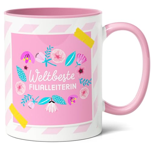 Filialleiterin Geschenk Kaffee-Tasse (330ml) - Jubiläumspräsent für leidenschaftliche Leiterin, Idee für Managerin, Beförderung, Filialeröffnung - Weltbeste Filialleiterin - Keramik - (Rosa) von Facepot