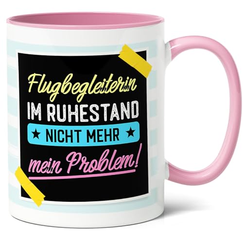 Flugbegleiterin Geschenk Kaffee-Tasse (330ml) - Abschiedsfeier & Ruhestand Geschenk für Kollegin - Nicht mehr mein Problem - Keramik - Innen & Henkel (Rosa) von Facepot