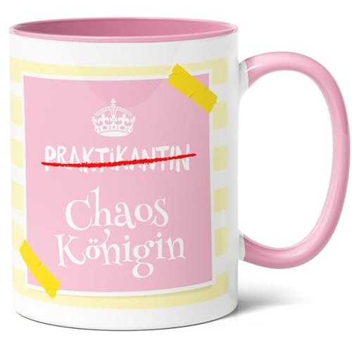 Geschenkidee Praktikantin Tasse (330ml) - Für fleißige Chaoskönigin zum Geburtstag, Jobbegrüßung oder Büroaccessoire - Praktikantin Chaoskönigin - Keramik (Rosa) von Facepot