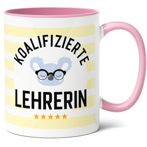 Koalifizierte Lehrerin Geschenk Kaffee-Tasse (330ml) - Beste Pädagogin, Abschlussgeschenk, Weihnachten, Kita Abschiedsgeschenk für Grundschule - Keramik (Rosa) von Facepot