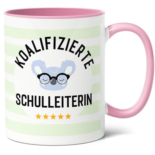 Koalifizierte Schulleiterin Geschenk Kaffee-Tasse (330ml) - Geschenkidee für Beförderungsfeier, Grundschule, Geschenk zu Weihnachten oder Abschied für Kollegen - Keramik (Rosa) von Facepot