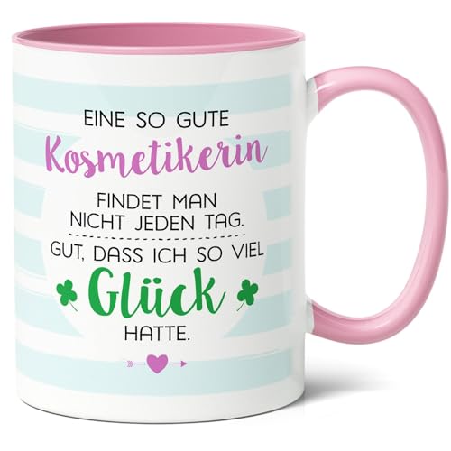 Kosmetikerin Geschenk Kaffee-Tasse (330ml) - Idee für angehende Beauty - Experten, Idee zum Ausbildungsabschluss Jubiläum - Ich hatte Glück, Kosmetikerin - Keramik - Innen & Henkel (Rosa) von Facepot