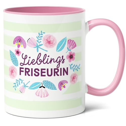 Lieblingsfriseurin Geschenk Kaffee-Tasse (330ml) - Hairstyling Geschenkidee für Geburtstag für Oma im Friseurberuf - Keramik (Rosa) von Facepot