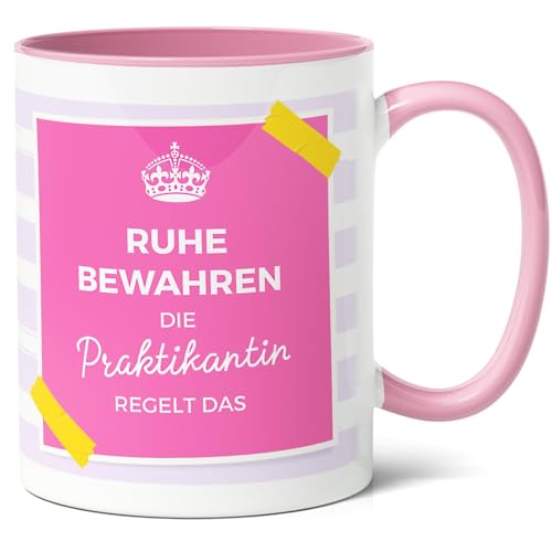 Praktikantin Abschiedsgeschenk Kaffee-Tasse (330ml) - Geschenkidee für Kollegin, Mitarbeiterin Abschied, Ende des Praktikums, Jobwechsel - Ruhe Bewahren, Praktikantin Regelt das - Keramik (Rosa) von Facepot