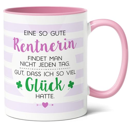 Rentnerin Geschenk Kaffee-Tasse (330ml) - Rentenbeginn Geschenkidee für Freundin, Kollegin - Ruhestand, Abschied, Weihnachten - Ich hatte Glück, Rentnerin - Keramik - Innen & Henkel (Rosa) von Facepot