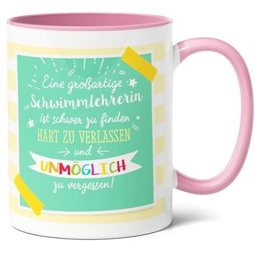 Schwimmlehrerin Geschenk Kaffee-Tasse (330ml) - Trainerin Abschied, Erinnerung oder Dank - Schwimmlehrerin schwer zu finden, unmöglich zu vergessen - Keramik - Innen & Henkel (Rosa) von Facepot