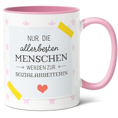 Sozialarbeiterin Geschenk Kaffee-Tasse (330ml) - Abschluss, Prüfungserfolg, Weihnachts- oder Freundin, Kollegin - Beste Menschen werden Sozialarbeiterin - Keramik (Rosa) von Facepot