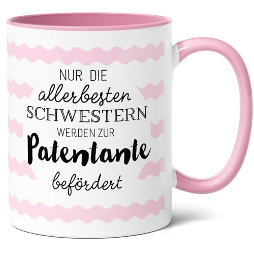 Taufgeschenk für Schwester, (330ml) Keramik Kaffee-Tasse - Tolle Geschenkidee für Patentante zu Geburtstag, Weihnachten oder Taufe (Rosa) von Facepot