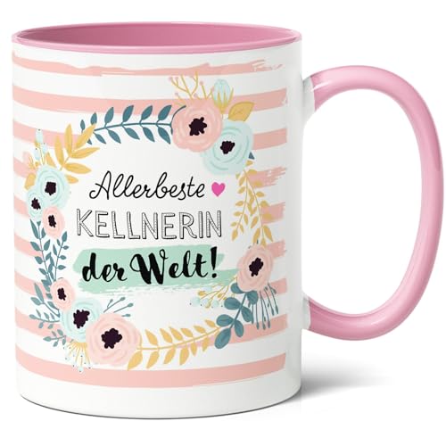 Top-Kellnerin Geschenk Kaffee-Tasse (330ml) - Tolle Idee für beste Bedienung zum Geburtstag, Arbeitjubiläum oder als Danke - Allerbeste Kellnerin der Welt - Keramik (Rosa) von Facepot