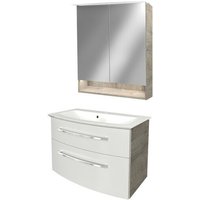Fackelmann - b.style Badmöbel Set – Waschbecken mit Unterschrank und LED-Spiegelschrank in Weiß mit Holz braun – Waschbeckenunterschrank 80 cm von Fackelmann