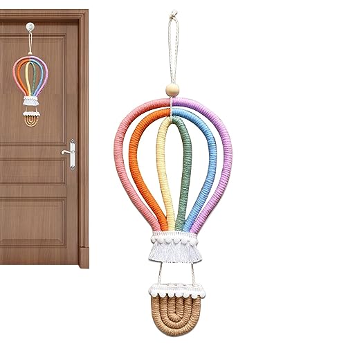 Regenbogen Makramee Wandaufhänger, Boho Regenbogen Heißluftballon Makramee Wanddekoration zum Aufhängen, Handgefertigte Webquasten-Dekorskulpturen für Mädchenzimmer, Kinderzimmerwände, Facynde von Facynde