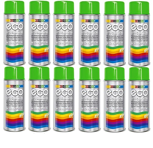 Fahrzeugteile Hoffmann 12er Sparpack Deco Color ECO Lackspray glänzend oder matt 400ml nach RAL freie Farbauswahl (12 Dosen ECO RAL 6018 Gelb-Grün Glanz) von Fahrzeugteile Hoffmann