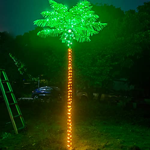 Palmen für Außenterrassen-Dekoration, 2,4 m, 300 LEDs, Beleuchtung, künstliche Palme mit Kokosnüssen, Außenpool, tropische Dekorationen für Zuhause, Party, Hawaii, Dschungel, Weihnachten, Krippe, von Fairyrain