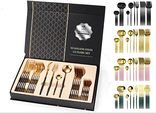 FaizeeMöbel Besteck Set Edelstahl für 6 Personen 24-teiliges Besteckset hochglanzpoliert Spülmaschinenfest Luxury Box (Rosa Gold) von Faizee Möbel