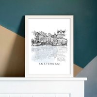 Amsterdam Stadt Zeichnung Kunstdruck von FakehappyCo