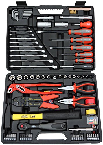 FAMEX 144-FX-48 Werkzeugkoffer gefüllt mit Werkzeug Set 168-teilig - Werkzeugkasten bestückt - Werkzeug-Satz komplett von FAMEX