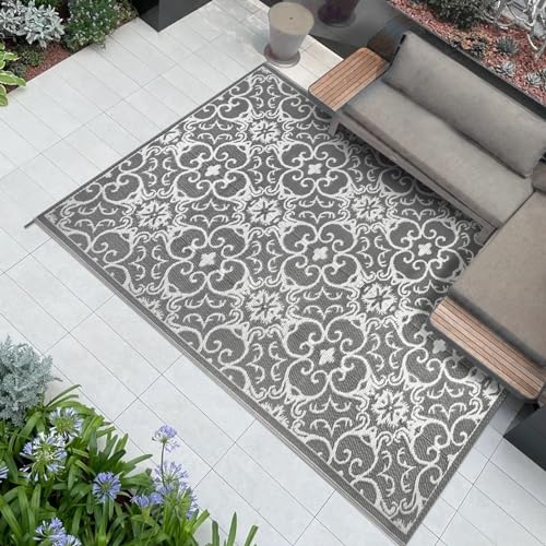 Famibay Teppich Outdoor Wetterfest Terrasse Teppich Outdoor Teppich Plastik Balkon Gartenteppich Außenteppich Kunststoff Picknickdecke Faltbar Bodenmatte Außen Innen von Famibay