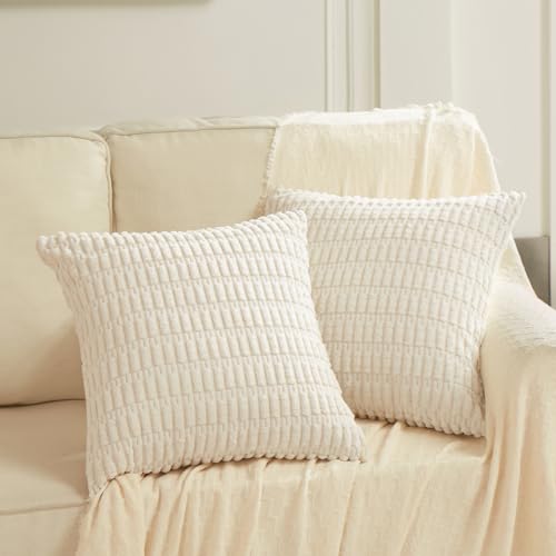 Fancy Homi 2 Packungen Boho dekorative Kissenbezüge 50x50 cm für Wohnzimmer, Couch, Bett, Sofa, rustikale moderne Bauernhaus-Heimdekoration, cremefarben, quadratischer Kissenbezug 50x50 cm von Fancy Homi