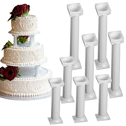 Voarge 8-teiliges Set weiße Kleine + große Kunststoff-Kuchen-Säulen, Römische Säule Kunststoff Cupcake Ständer Cookies Tray Säulen Ständer Valentinstag Hochzeit Geburtstag Dekoration Werkzeug von Voarge