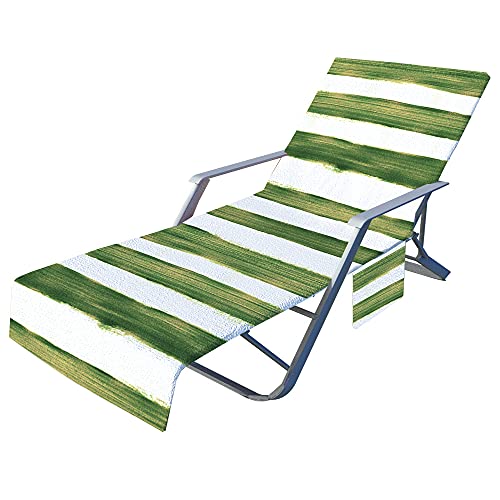 FANSU Streifen Schonbezug für Gartenliege Frottee Liegenauflage Garten Sonnenliege Handtuch mit 2 Taschen Stuhl Strandtuch für Schwimmbäder Strände Gartenhotels (Grün,75x210cm) von FANSU
