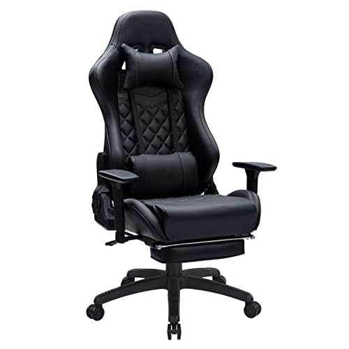 Fantasylab Gaming Stuhl mit Fußstützen Gamer Stuhl Mit Massagefunktion Ergonomisch Computerstuhl Gaming Chair Höhenverstellbar Sessel Drehstuhl Schreibtischstuhl Verdickte Sitzkissen, Schwarz von Fantasylab