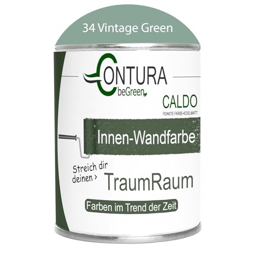 Contura Caldo 1 Liter Wandfarbe 35 Farben Deckenfarbe Contura Hohe Profi Deckkraft Klasse 1 (34 Vintage Green) von Farbmanufaktur CONTURA Nur das Beste für ihr Holz