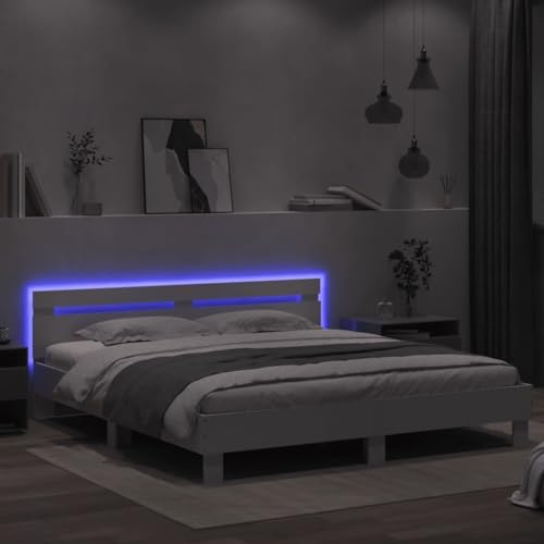 Faroom Holzbett Futonbett Bett 160x200 cm mit LED-Beleuchtung,Lattenrost & Kopfteil, Bettrahmen Holzwerkstoff Einzelbett Doppelbett Bettgestell Weiß von Faroom