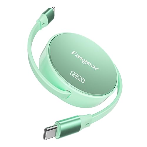 Fasgear 240W USB C auf USB C Kabel 1m Einziehbares 5A Schnellladekabel Typ C für 100W USB C Ladegerät [4-Stretch-Länge] Kompatibel mit i-Phone 15 plus, Mac-Book Pro 2022, Xbox Series S usw. (Grün) von Fasgear